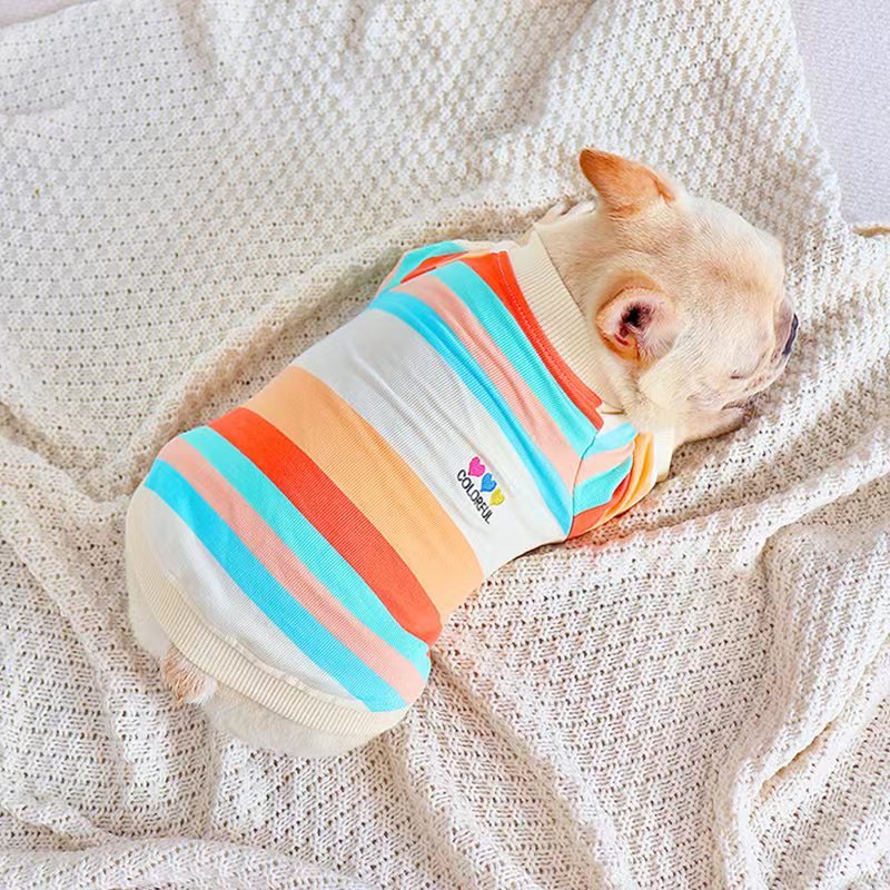 Bulldog Dog Clothes Stripe Shirts - PIKAPIKA