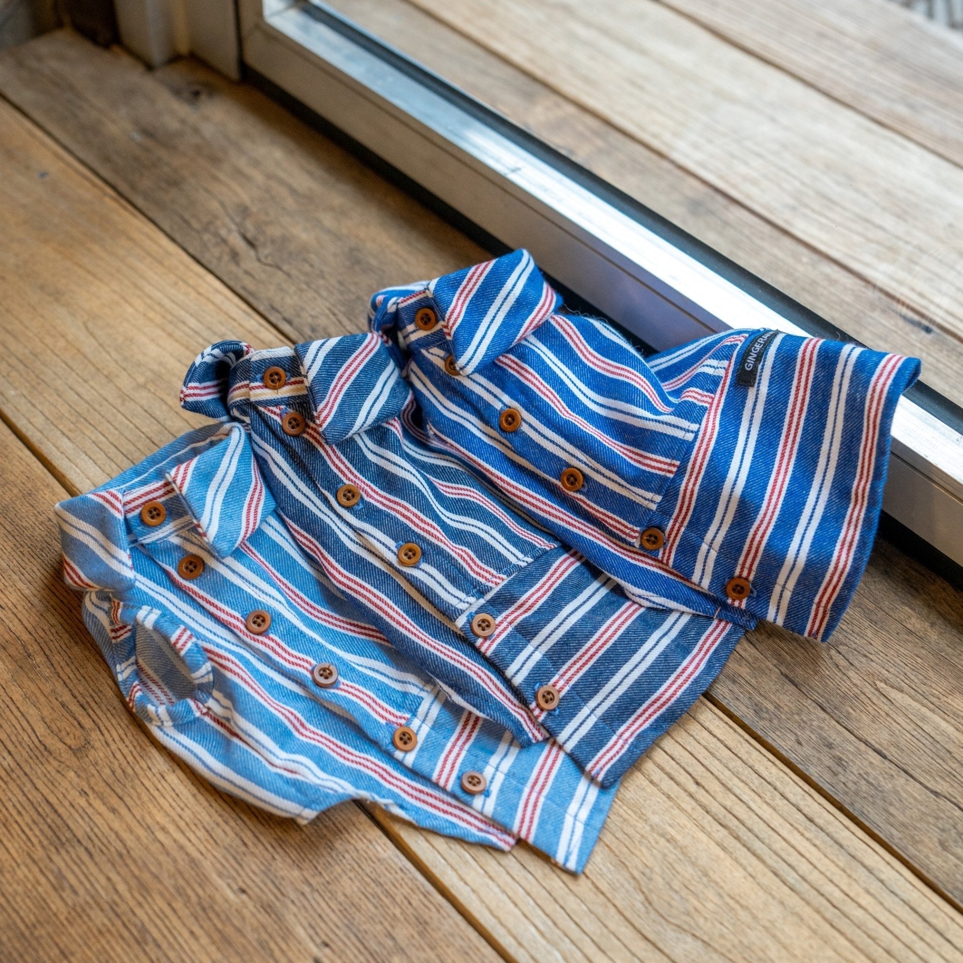 Button Up Plaid Shirt with Denim Detail for Toy Dogs - PIKAPIKA