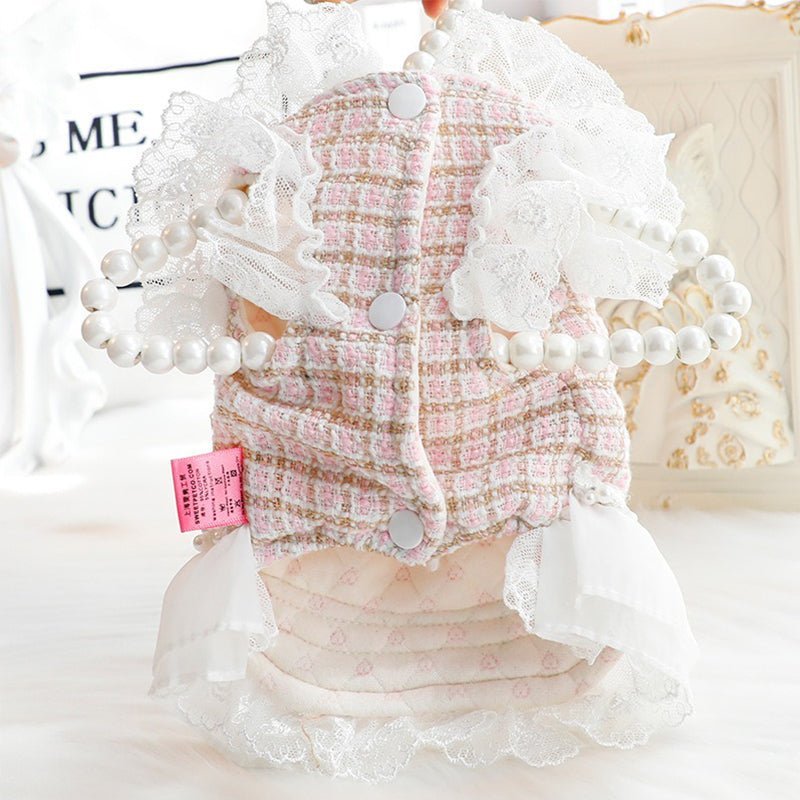 Cat Dress Tweed Faux Pearl Elegant Pretty Style Fall Winter Warm - PIKAPIKA