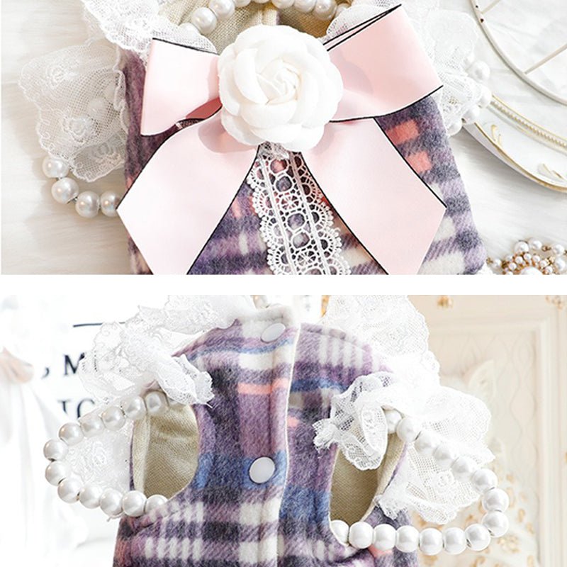 Cat Dress Tweed Faux Pearl Elegant Pretty Style Fall Winter Warm - PIKAPIKA