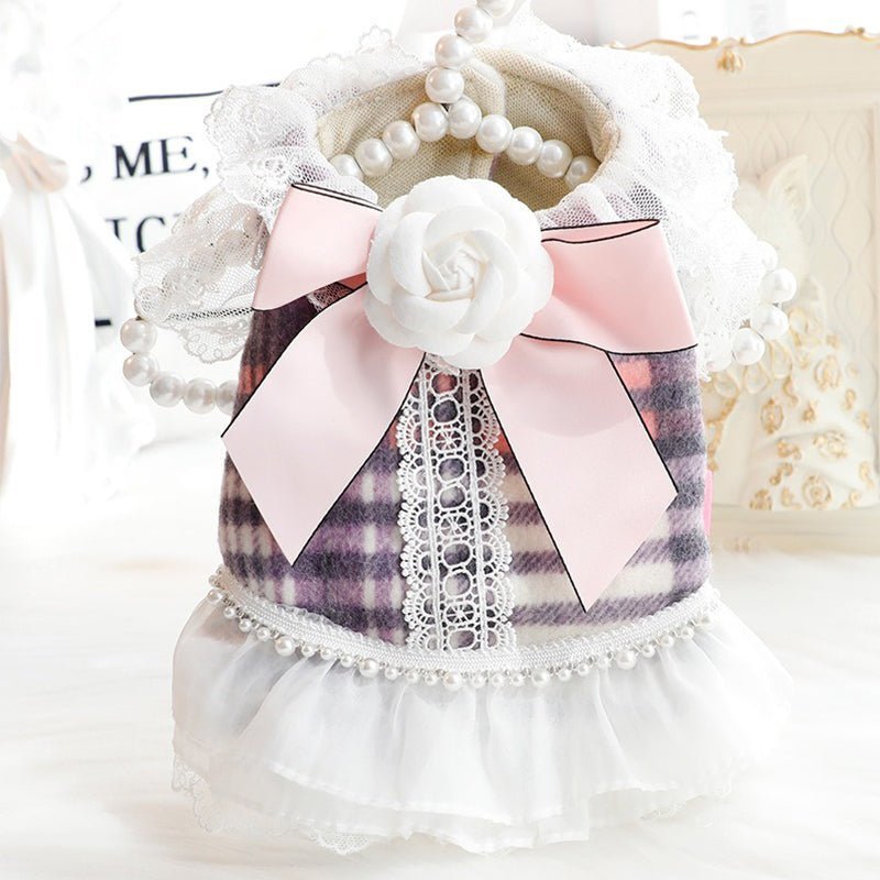 Cat Dress Tweed Faux Pearl Elegant Pretty Style Fall Winter Warm - PIKAPIKA