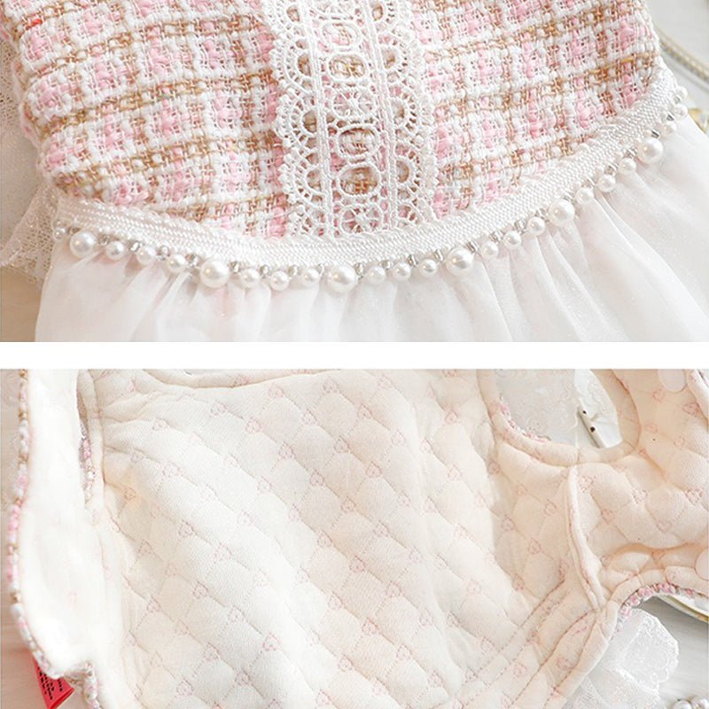 Cat Dress Tweed Faux Pearl Elegant Pretty Style Fall Winter Warm - PIKAPIKA