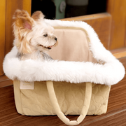 Spacious Pet Tote Bag with Faux Otter Fur Trim and Adjustable Safety Leash