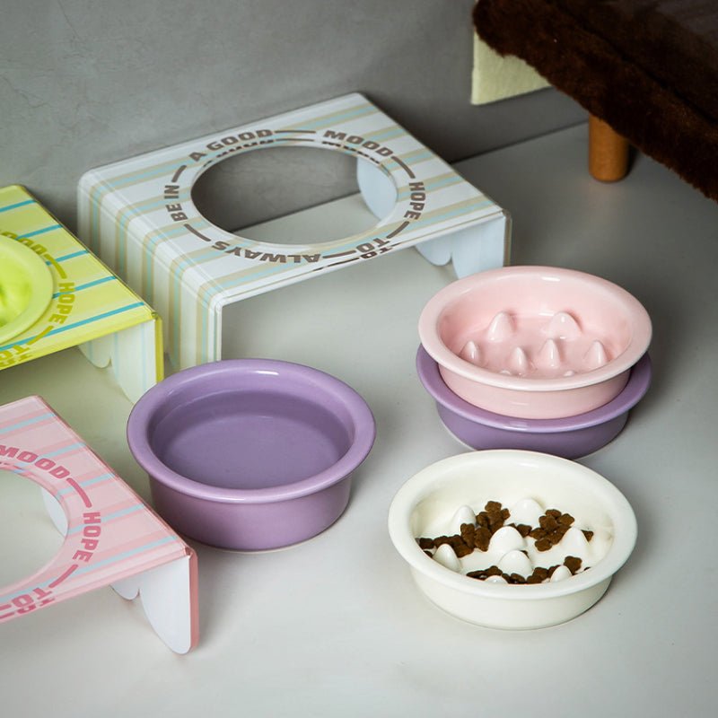 Ceramic Pet Food Bowl Dog Water Bowl With Acrylic Holder - PIKAPIKA