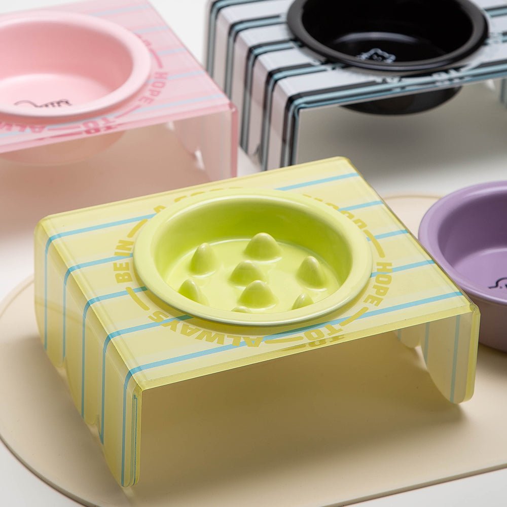 Ceramic Pet Slow Feeder Bowl Dog Food Bowl With Acrylic Holder - PIKAPIKA