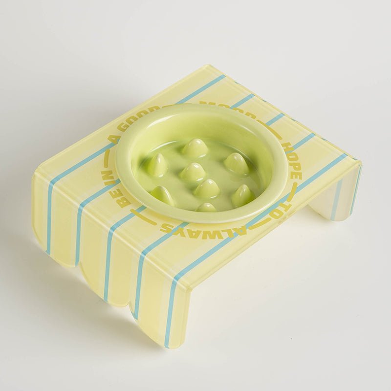Ceramic Pet Slow Feeder Bowl Dog Food Bowl With Acrylic Holder - PIKAPIKA