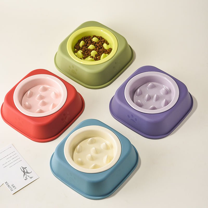 Ceramic Slow Feeder Dog Feeding Bowls With Detachable Stand - PIKAPIKA