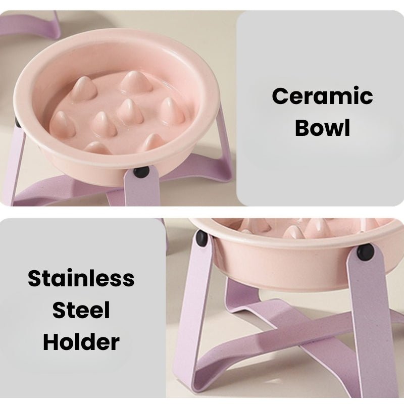 Ceramic Slow Feeder Pet Feeding Bowls With Holder - PIKAPIKA