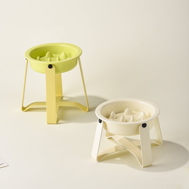 Ceramic Slow Feeder Pet Feeding Bowls With Holder - PIKAPIKA
