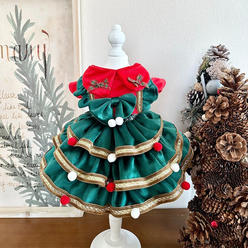 Christmas Velvet Cat Dress Cute Costume Cat Clothes - PIKAPIKA