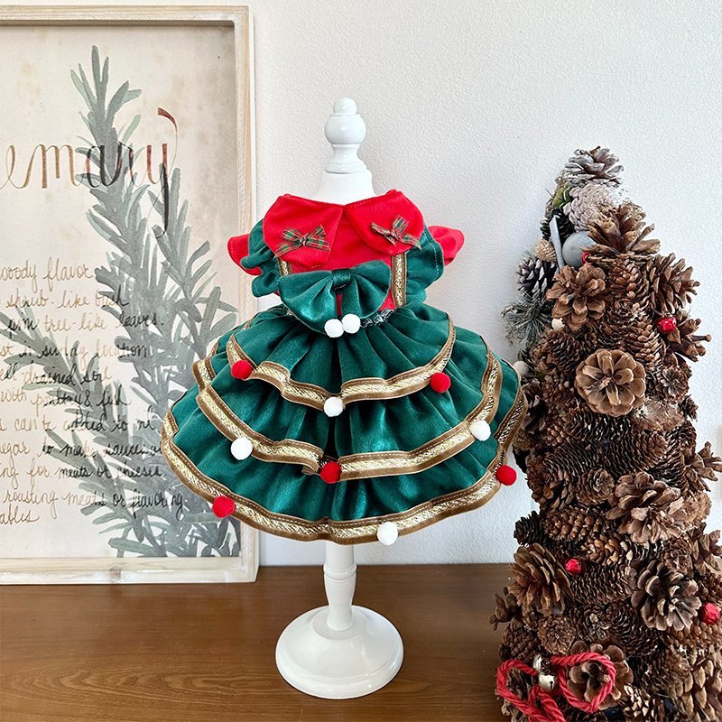 Christmas Velvet Cat Dress Cute Costume Cat Clothes - PIKAPIKA