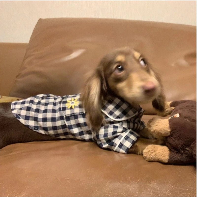 Cotton Checkered Pajama Dachshund Clothes - PIKAPIKA