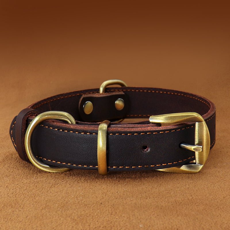 Custom Engraved Leather Dog Collar with ID Tag & Bell Anti - Lost Pet Neck Strap - PIKAPIKA