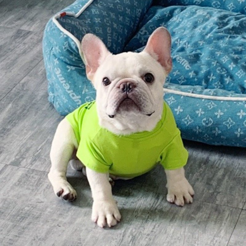 Cute Cotton T-shirt Dog Clothes Bulldog Summer Elastic Green - PIKAPIKA
