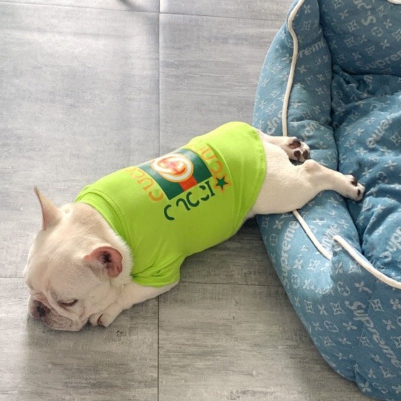 Cute Cotton T-shirt Dog Clothes Bulldog Summer Elastic Green - PIKAPIKA