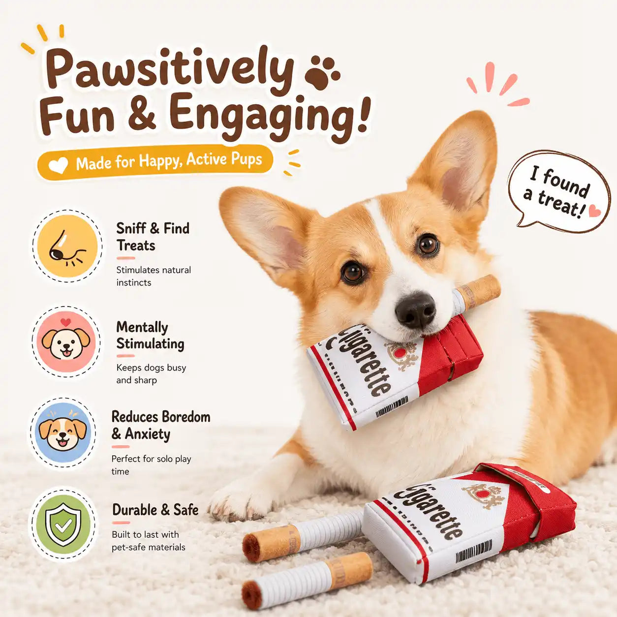 Doggy Cigs™ Hide-and-Seek Squeaky Dog Toy