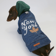 Dachshund Clothes Dog Denim Hoodie Button Jacket New York - PIKAPIKA