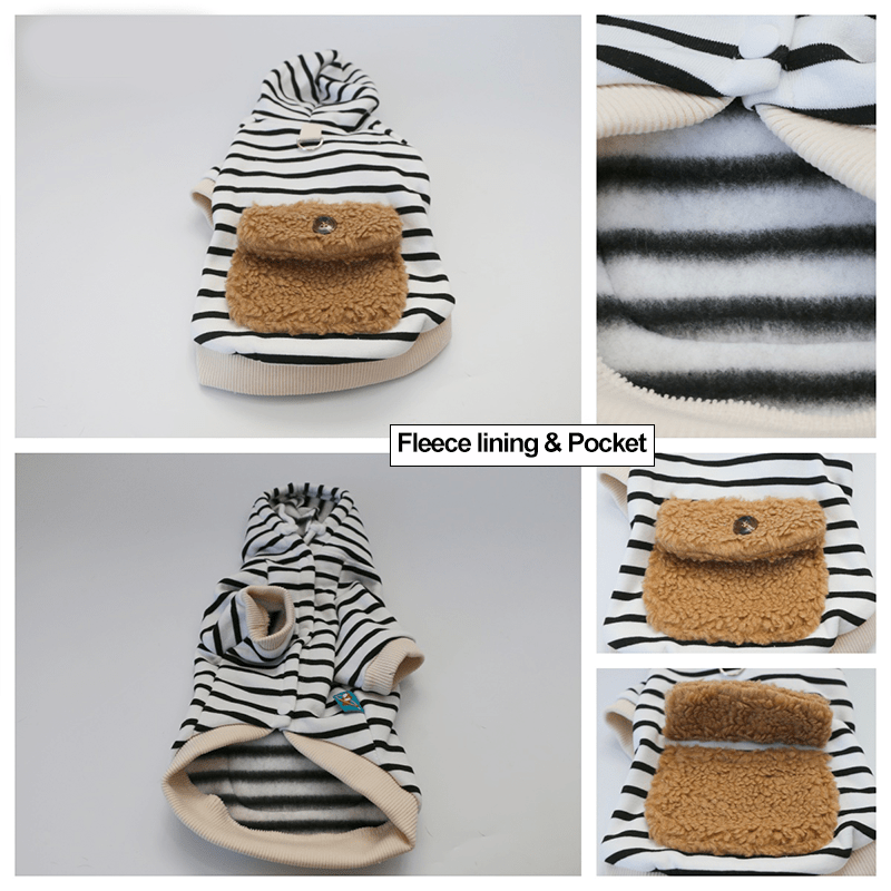 Dachshund Clothes Dog Hoodie Zebra Fleece Pocket with D - Ring - PIKAPIKA