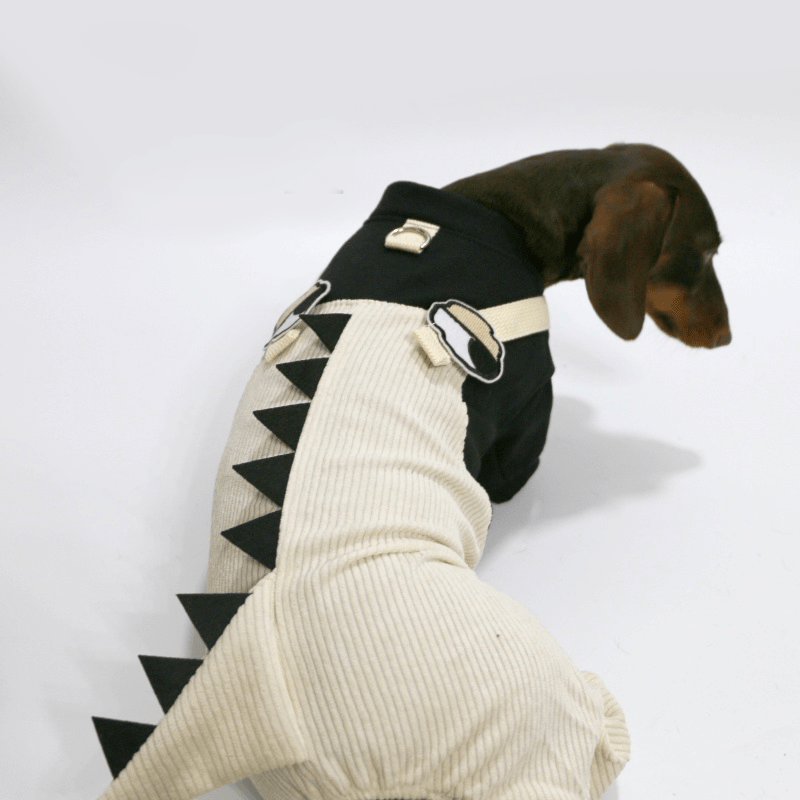 Dachshund Clothes Dog Onesies Dinosaur Suits 4Legs Cover Black White - PIKAPIKA