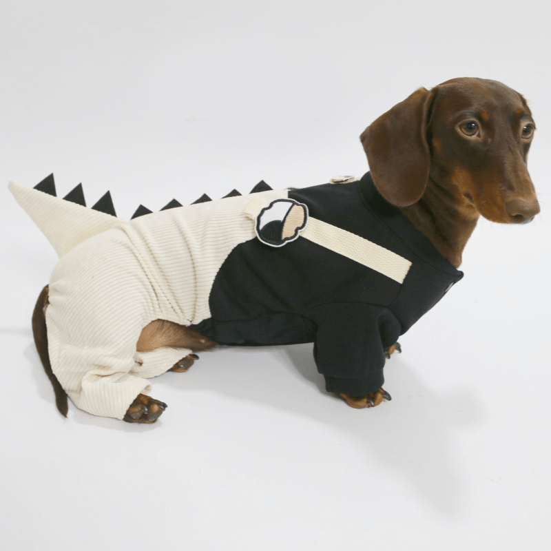 Dachshund Clothes Dog Onesies Dinosaur Suits 4Legs Cover Black White - PIKAPIKA