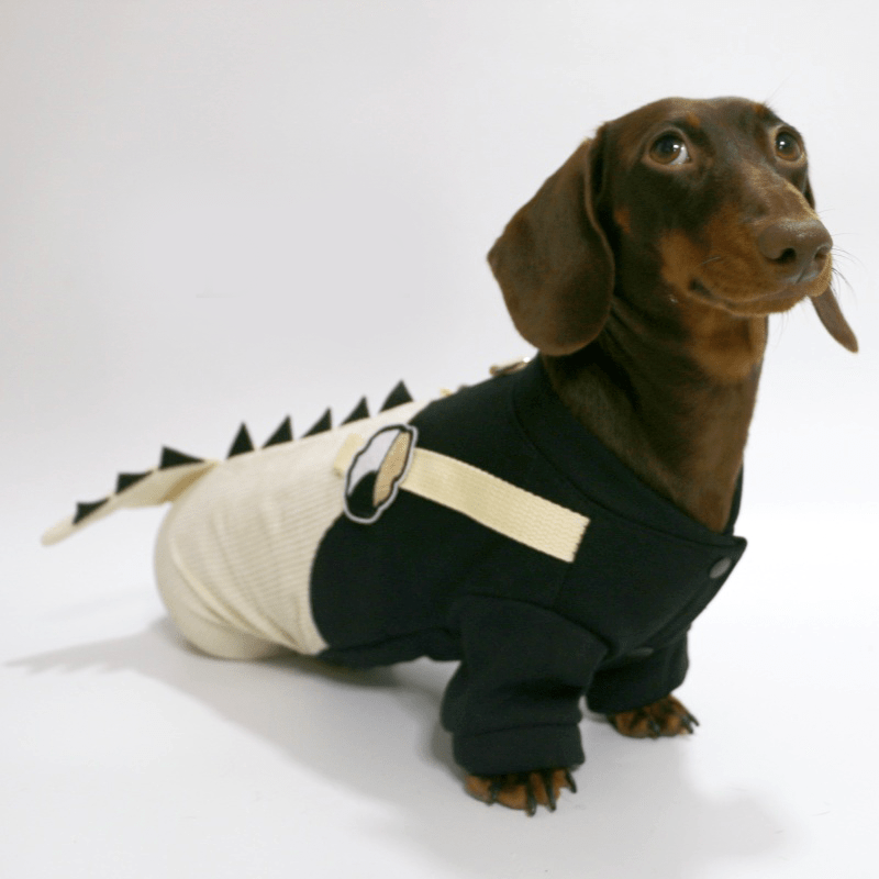 Dachshund Clothes Dog Onesies Dinosaur Suits 4Legs Cover Black White - PIKAPIKA