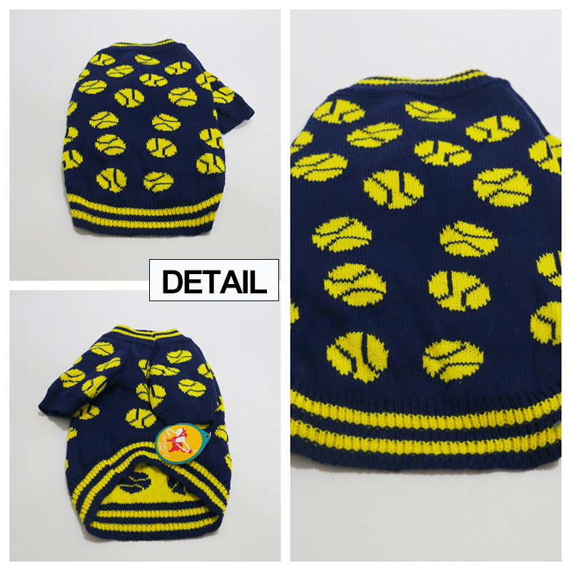 Dachshund Clothes Dog Sweater Cable Knit Baseball Graphic Crewneck - PIKAPIKA