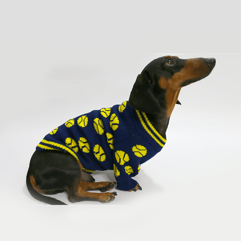 Dachshund Clothes Dog Sweater Cable Knit Baseball Graphic Crewneck - PIKAPIKA