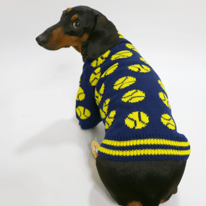 Dachshund Clothes Dog Sweater Cable Knit Baseball Graphic Crewneck - PIKAPIKA