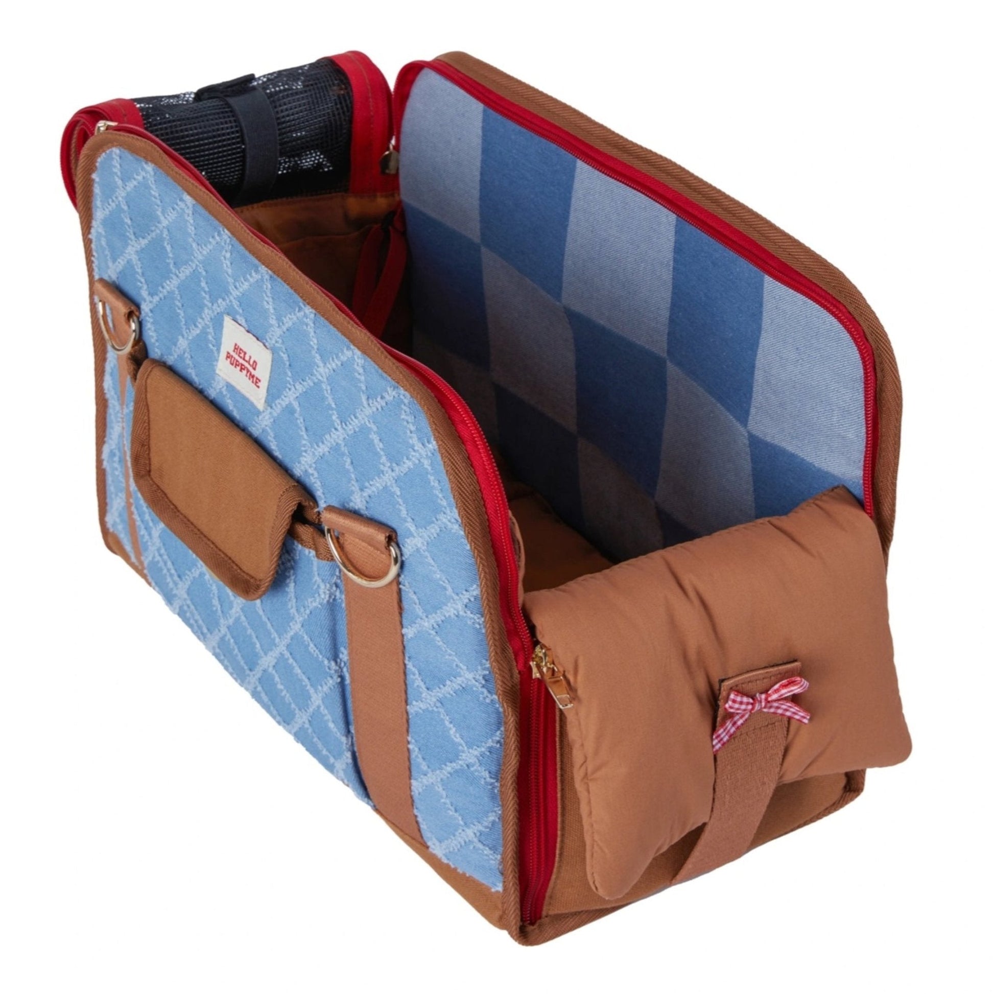 Dog Carrier Cotton Denim Portable Car Seat with Soft Padded for Bichon Maltese - PIKAPIKA