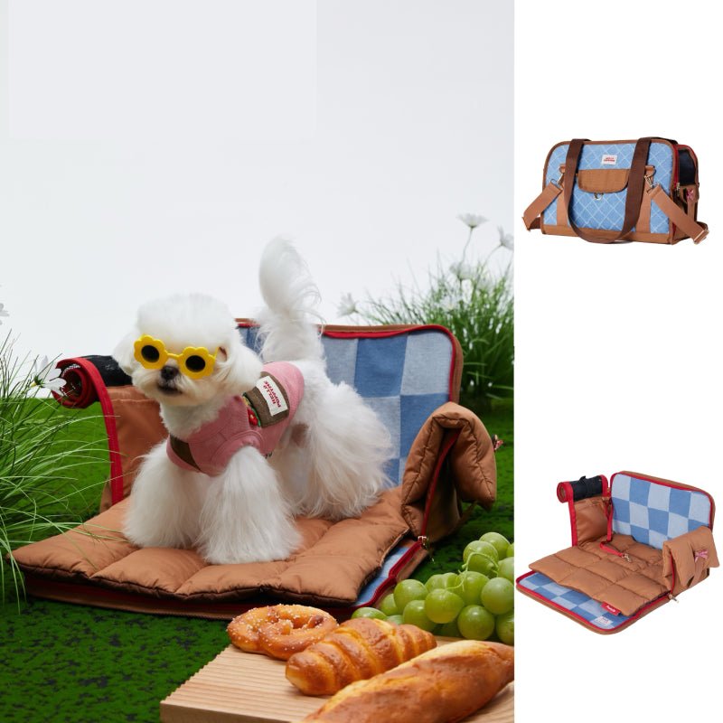 Dog Carrier Cotton Denim Portable Car Seat with Soft Padded for Bichon Maltese - PIKAPIKA