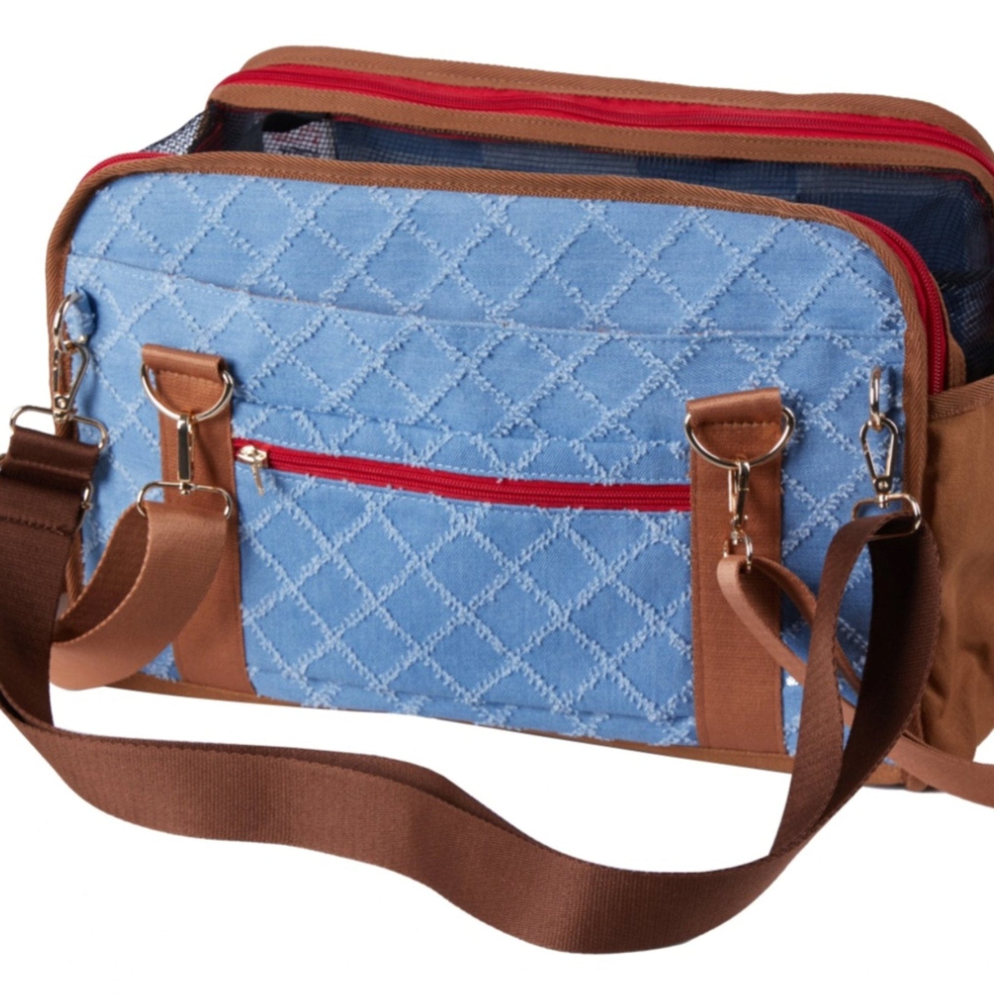 Dog Carrier Cotton Denim Portable Car Seat with Soft Padded for Bichon Maltese - PIKAPIKA