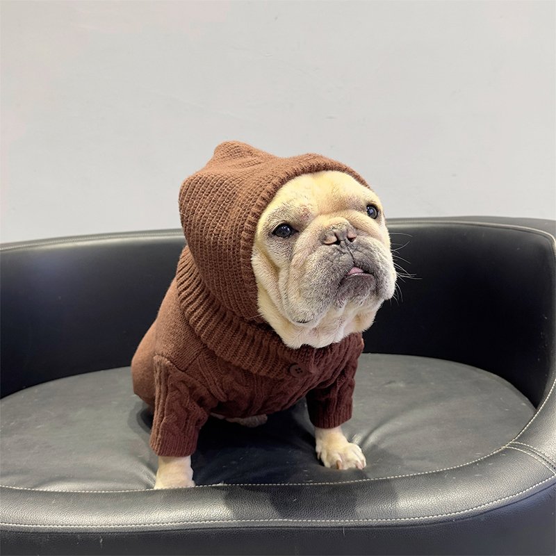 Dog Clothes Knit Sweater Onesie with Hat Bulldog Pug - PIKAPIKA