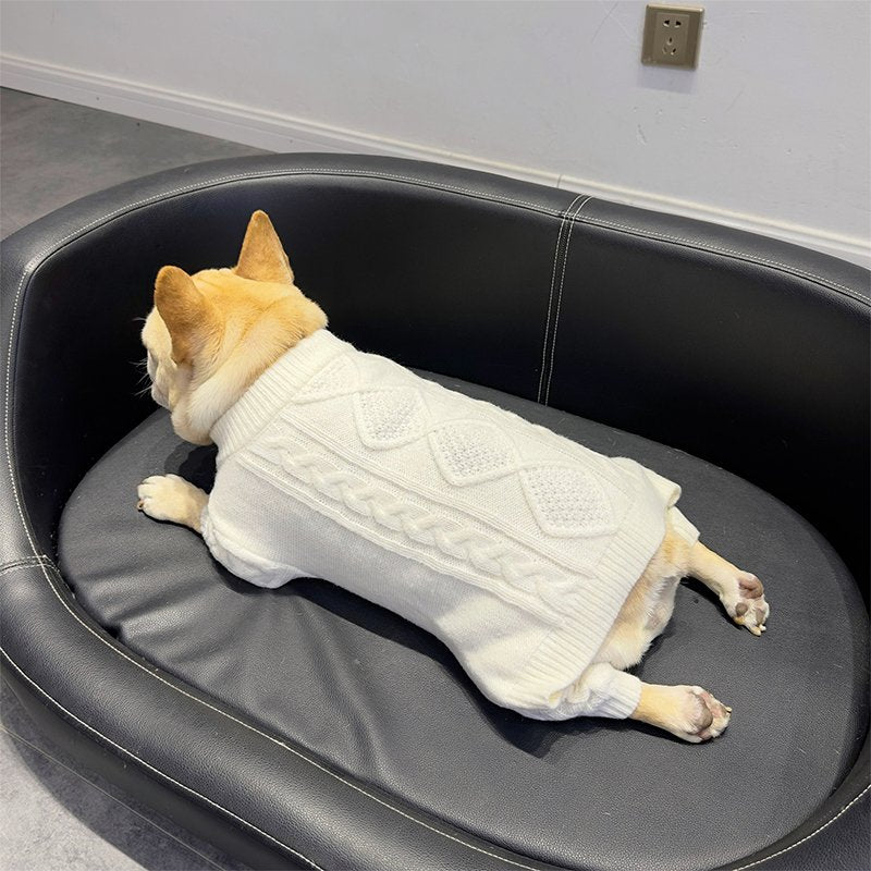 Dog Clothes Knit Sweater Onesie with Hat Bulldog Pug - PIKAPIKA