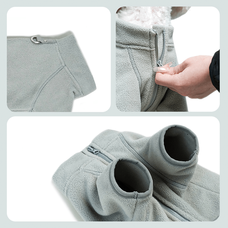 Dog Clothes Polar Fleece Zip Jacket with Leash D Ring Back - PIKAPIKA