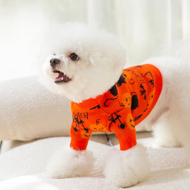 Dog Clothes Pumpkin Knitted Sweater Halloween Costume - PIKAPIKA