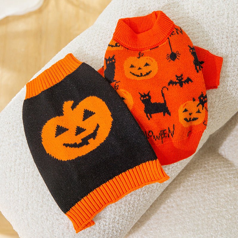 Dog Clothes Pumpkin Knitted Sweater Halloween Costume - PIKAPIKA