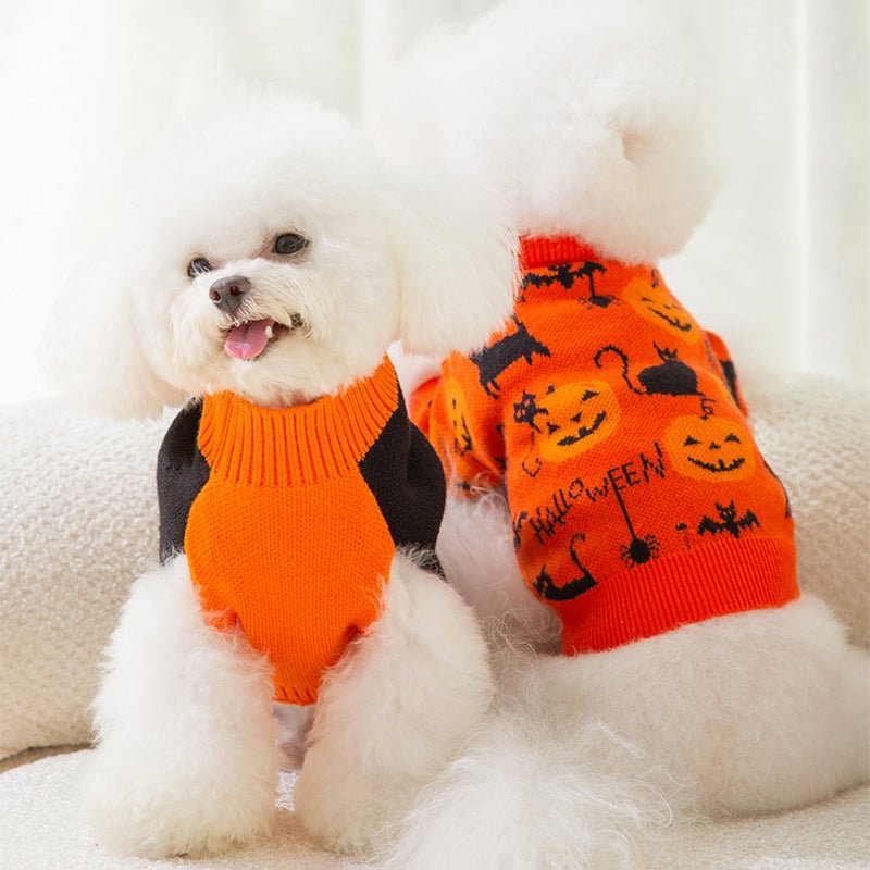 Dog Clothes Pumpkin Knitted Sweater Halloween Costume - PIKAPIKA