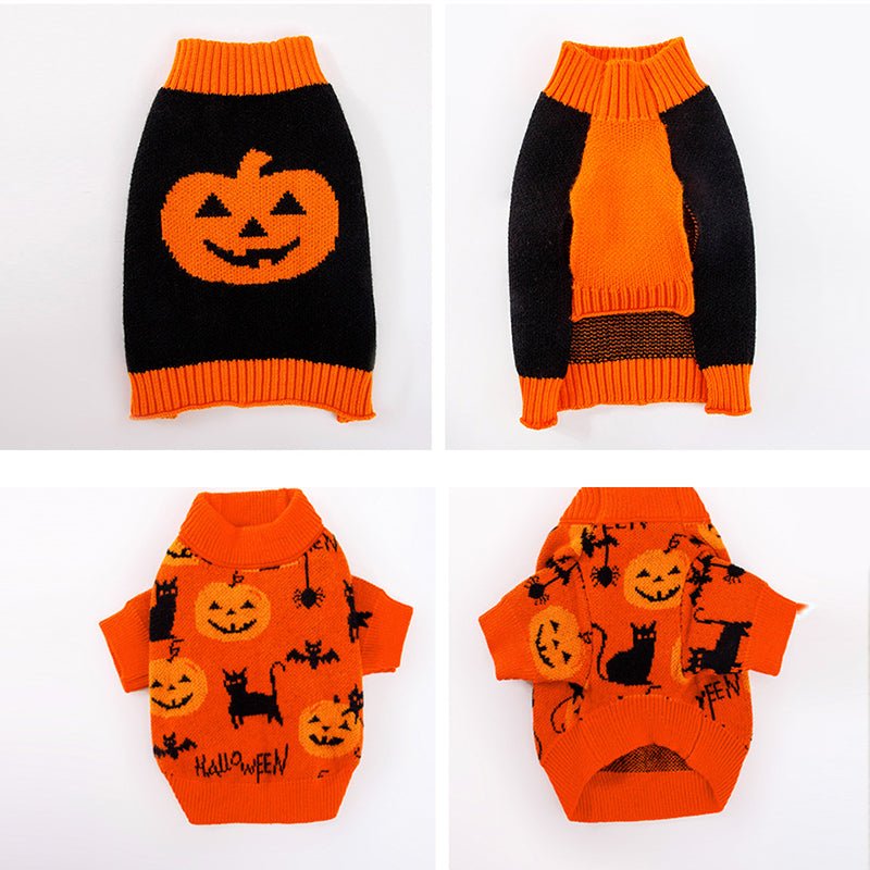 Dog Clothes Pumpkin Knitted Sweater Halloween Costume - PIKAPIKA
