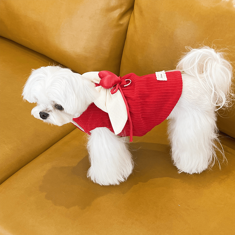 Dog Coat Vest Lady Princess Bowknot Fleece Jacket with Leash Ring - PIKAPIKA