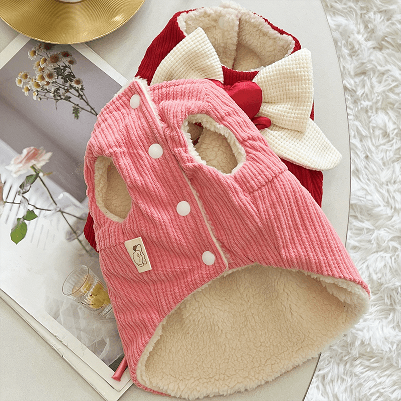 Dog Coat Vest Lady Princess Bowknot Fleece Jacket with Leash Ring - PIKAPIKA