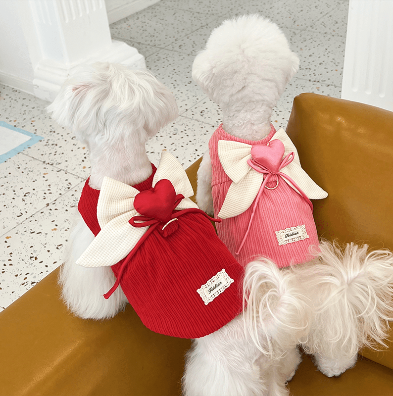 Dog Coat Vest Lady Princess Bowknot Fleece Jacket with Leash Ring - PIKAPIKA