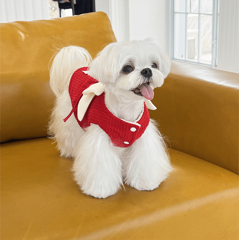 Dog Coat Vest Lady Princess Bowknot Fleece Jacket with Leash Ring - PIKAPIKA