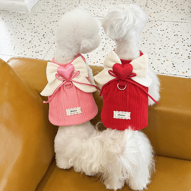 Dog Coat Vest Lady Princess Bowknot Fleece Jacket with Leash Ring - PIKAPIKA