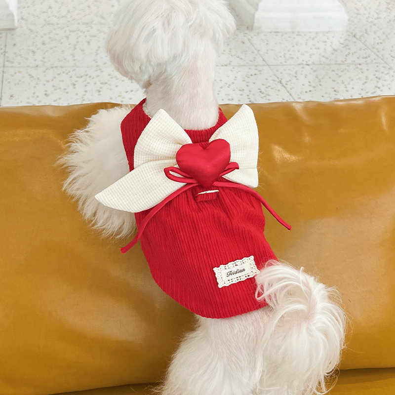 Dog Coat Vest Lady Princess Bowknot Fleece Jacket with Leash Ring - PIKAPIKA