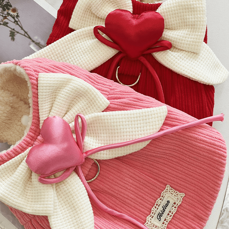 Dog Coat Vest Lady Princess Bowknot Fleece Jacket with Leash Ring - PIKAPIKA