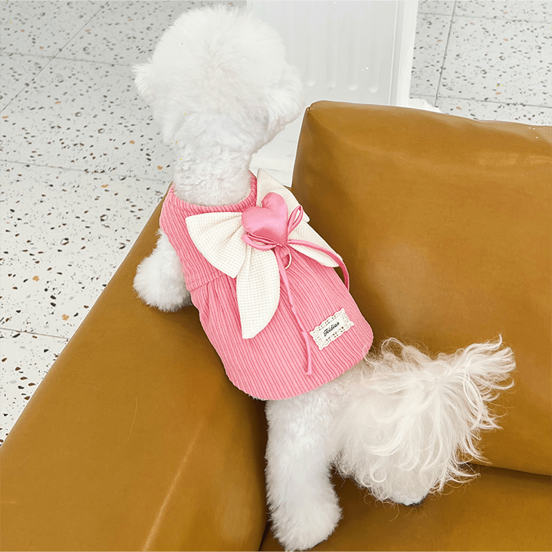 Dog Coat Vest Lady Princess Bowknot Fleece Jacket with Leash Ring - PIKAPIKA