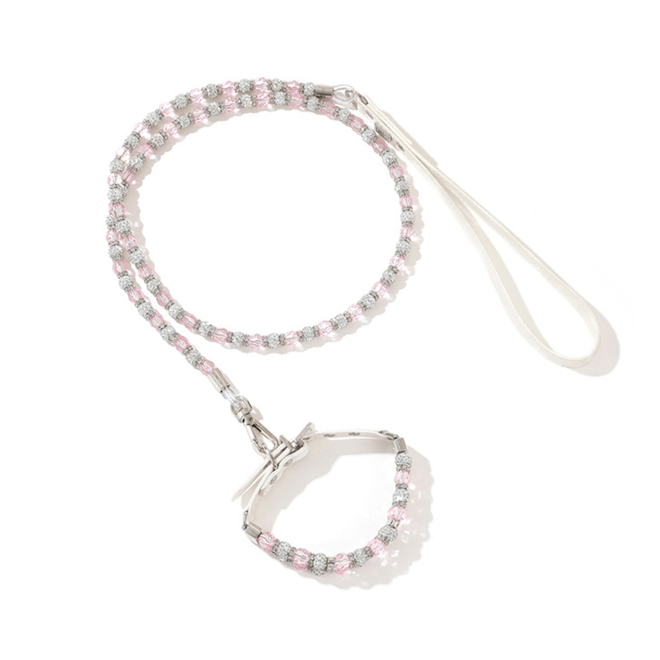 Dog Collar Leash Set Adjustable Bling Rhinestones for Small Medium Puppy - PIKAPIKA