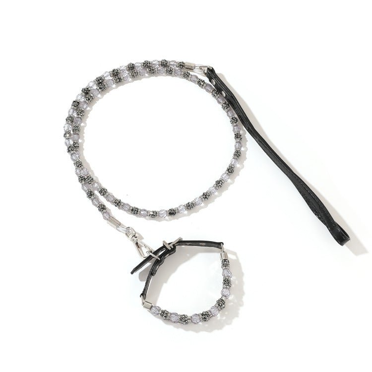 Dog Collar Leash Set Adjustable Bling Rhinestones for Small Medium Puppy - PIKAPIKA