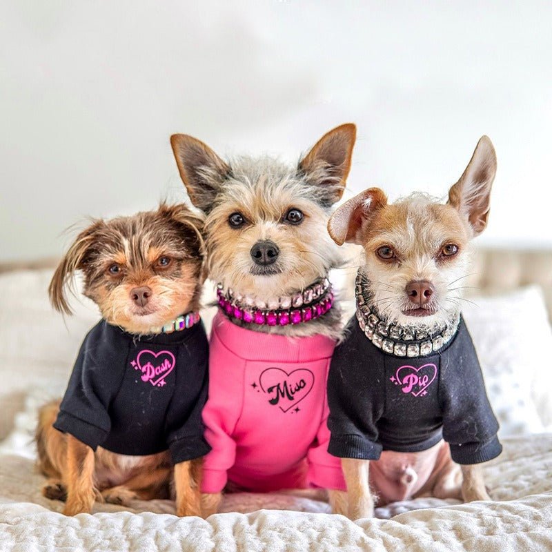 Dog Collar Rhinestone Necklace PU Leather Shiny Faux Diamond - PIKAPIKA