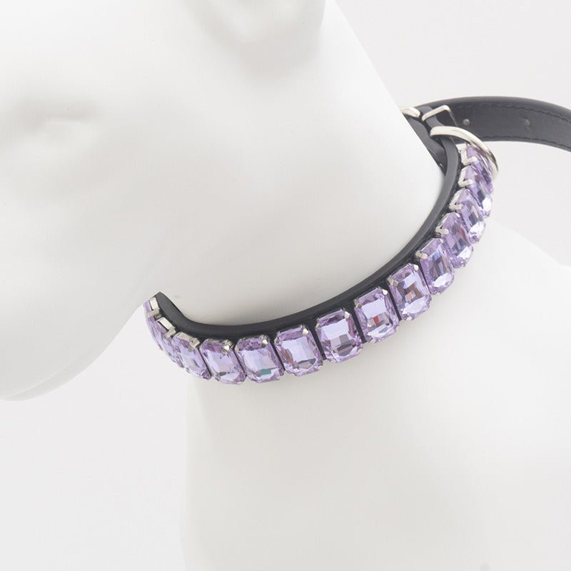 Dog Collar Rhinestone Necklace PU Leather Shiny Faux Diamond - PIKAPIKA